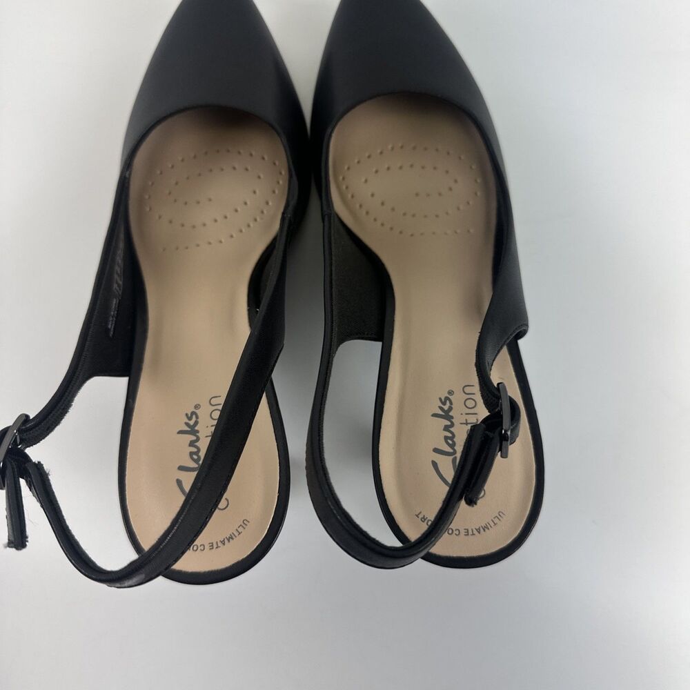 Clarks Kataleyna Step Pump Heels Slingback Buckle Black Leather Pointed Toe 8.5 - Picture 6 of 13